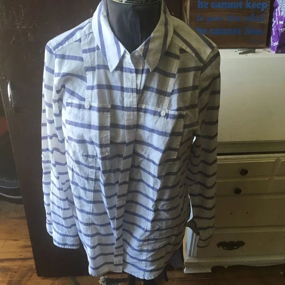 Lane Bryant lightweight striped button down shirt